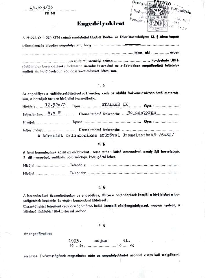 1983-as CB engedély