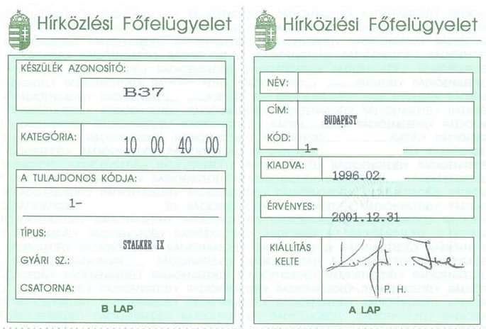 1996-ban kiadott engedély