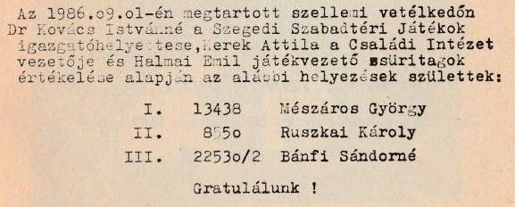 A szellemi vetélkedő győzteseinek listája