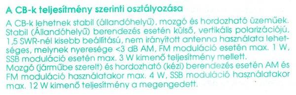 A CB-k teljesítmény szerinti osztályozása.