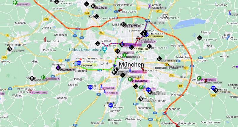 Egy átlagos nap APRS forgalma Münchenben és környékén