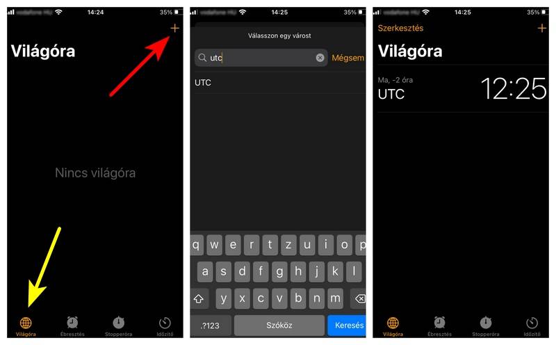 UTC időzóna beállítása iPhone-on