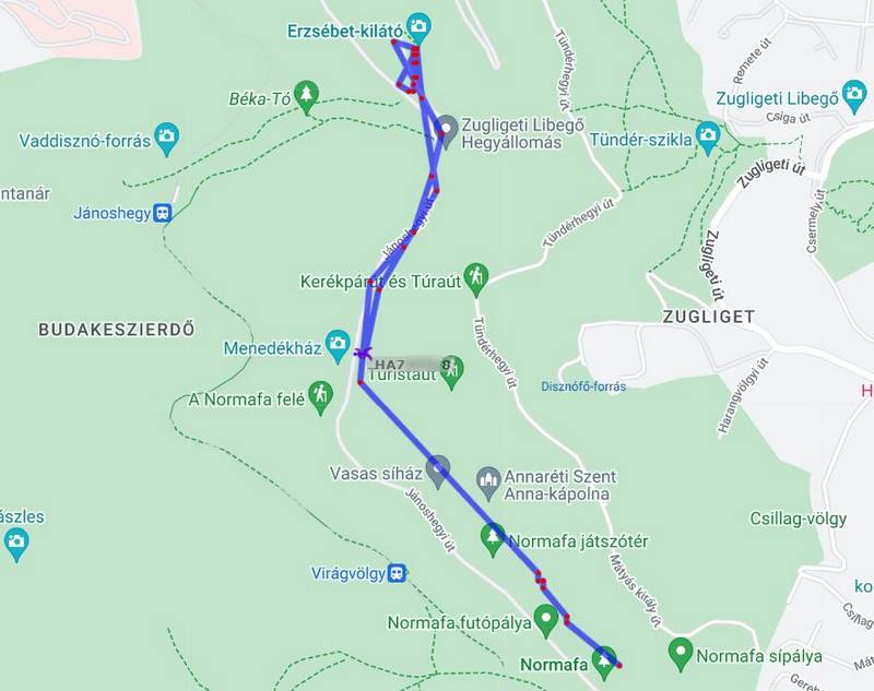 A bejárt túra útvonala az aprs.fi oldalon.