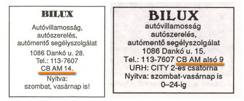 Bilux CB frekvenciák