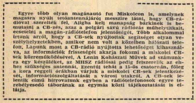 A CB-sek jelentik rovat indulása a Déli Hírlapban...