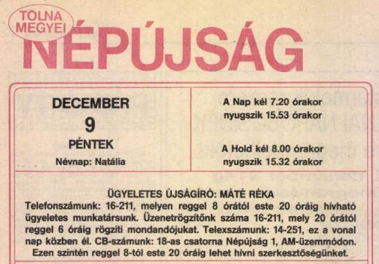 Tolna Megyei Népújság ügyelete CB-n