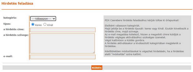 Pannon DXC hirdetésfeladási űrlap